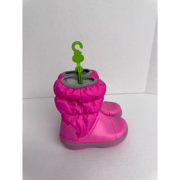 -1258 Crocs Kids Winter Puff Pink/Grey Boots-US 6 Kids - Picture 1 of 5